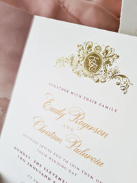 Custom Vellum Gatefold Wedding Invitation with Watercolour Venue Illustration | Wax Seal Monogram | Deckled Edge Stationery