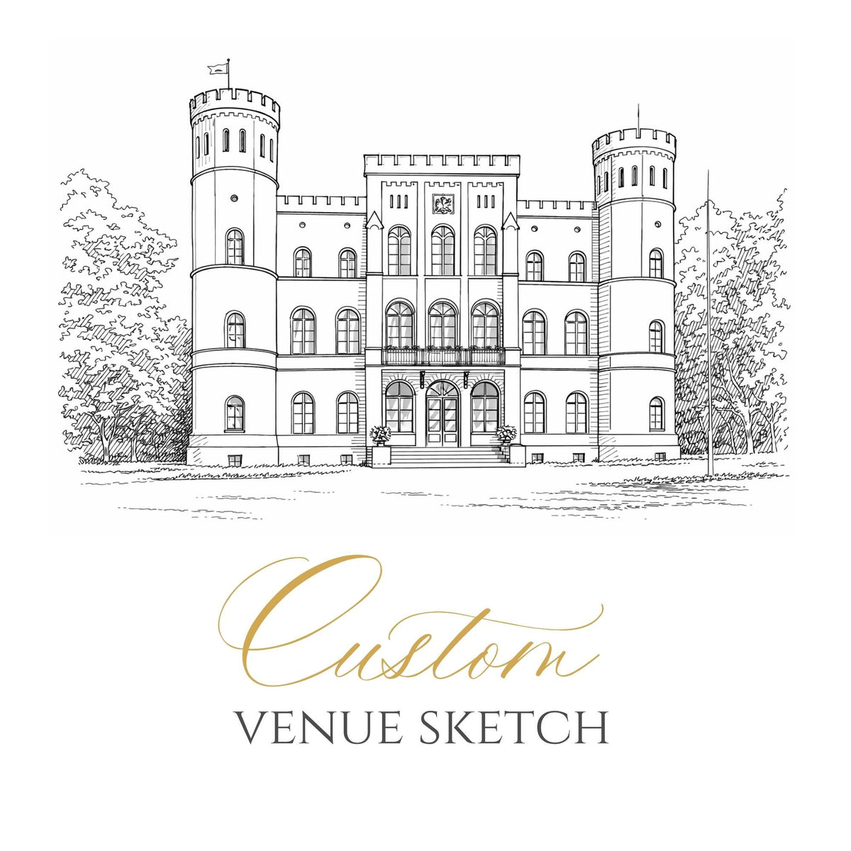 Custom Wedding Venue Sketch from Photo - Digital Download