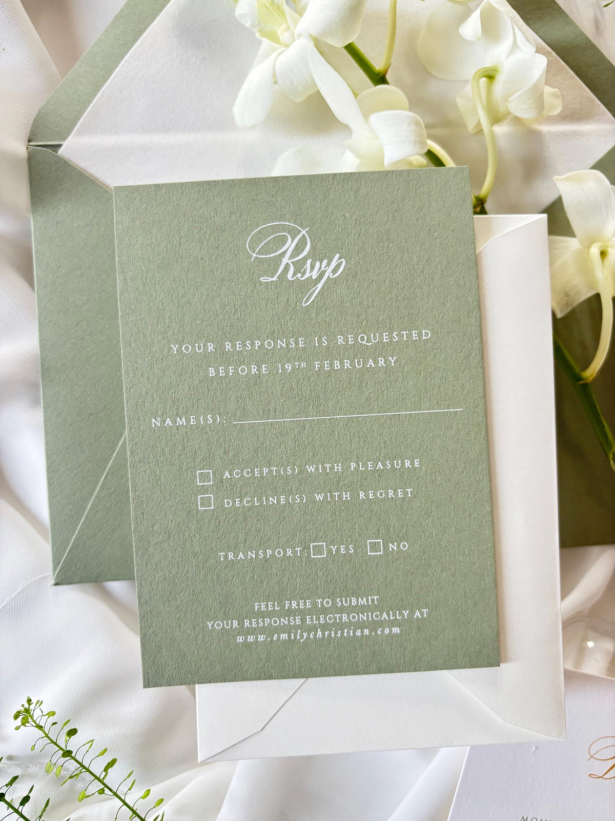 Vellum Wedding Invitation with Watercolour Venue Illustration, Wax Seal, Sage Green Ribbon & Deckled Edges