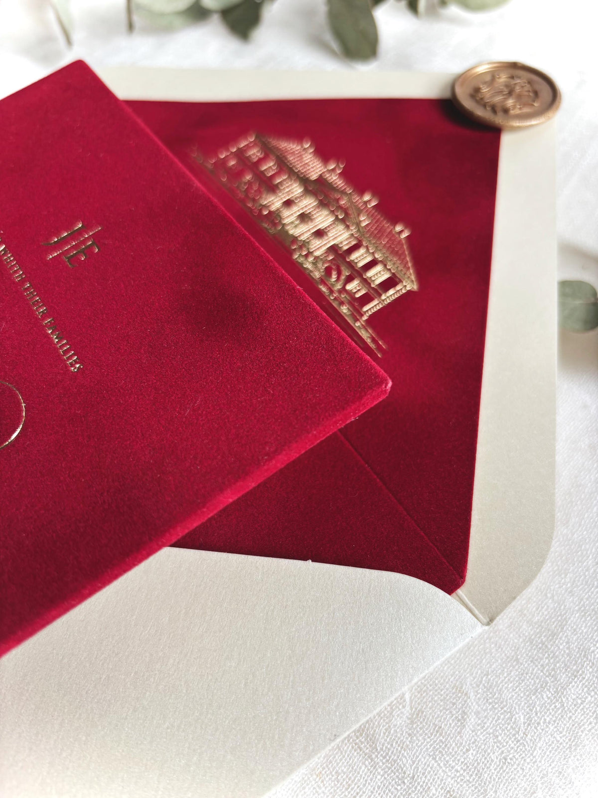 Burgundy Velvet Wedding Invitations, Gold Foil Invite, Luxury Hardcover Wedding Invitation, Rose Embossed 5x7 Suite