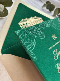Emerald Green Velvet Wedding Invitation with Gold Foil | Luxury Wedding Stationery Suite | Classic Elegant Design