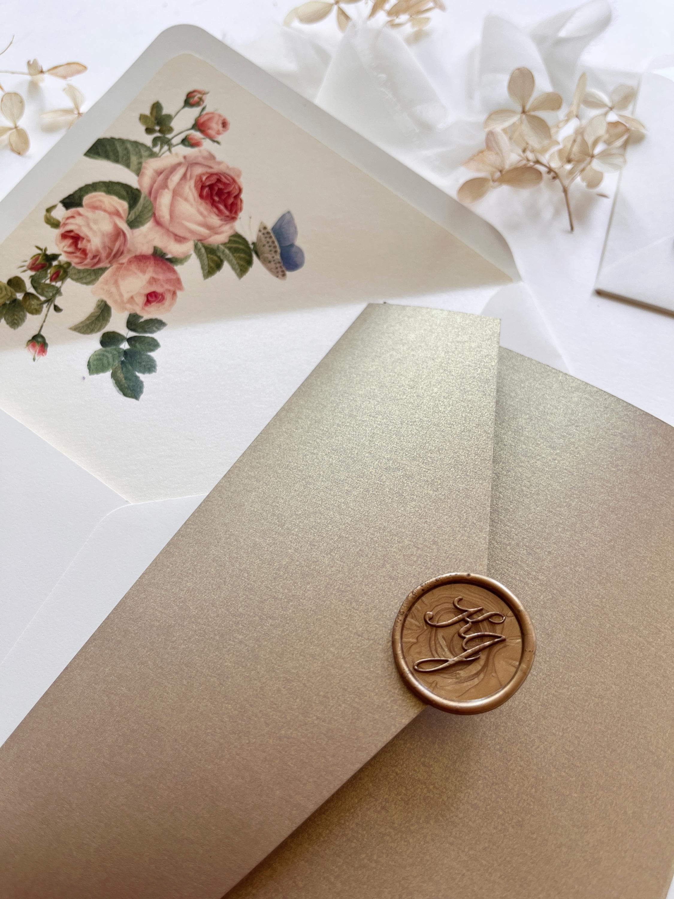 Gold Mirror Acrylic Wedding Invitation Suite - Personalised Invite, Details, RSVP, Custom Colour Tri-Fold Pocket