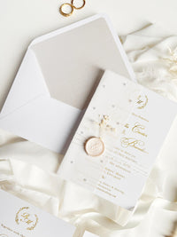Gold Foil Wedding Invitation Suite with Pearl Embellishments, Wax Seal & Dried Flowers
