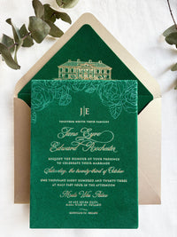 Emerald Green Velvet Wedding Invitation with Gold Foil | Luxury Wedding Stationery Suite | Classic Elegant Design