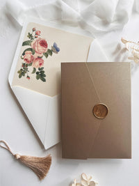 Gold Mirror Acrylic Wedding Invitation Suite - Personalised Invite, Details, RSVP, Custom Colour Tri-Fold Pocket