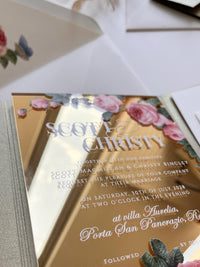 Gold Mirror Acrylic Wedding Invitation Suite - Personalised Invite, Details, RSVP, Custom Colour Tri-Fold Pocket