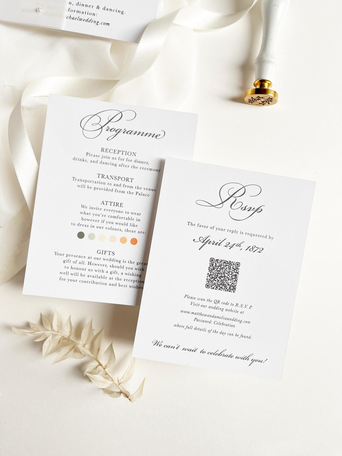 Gold Foil Wedding Invitation Suite with Pearl Embellishments, Wax Seal & Dried Flowers