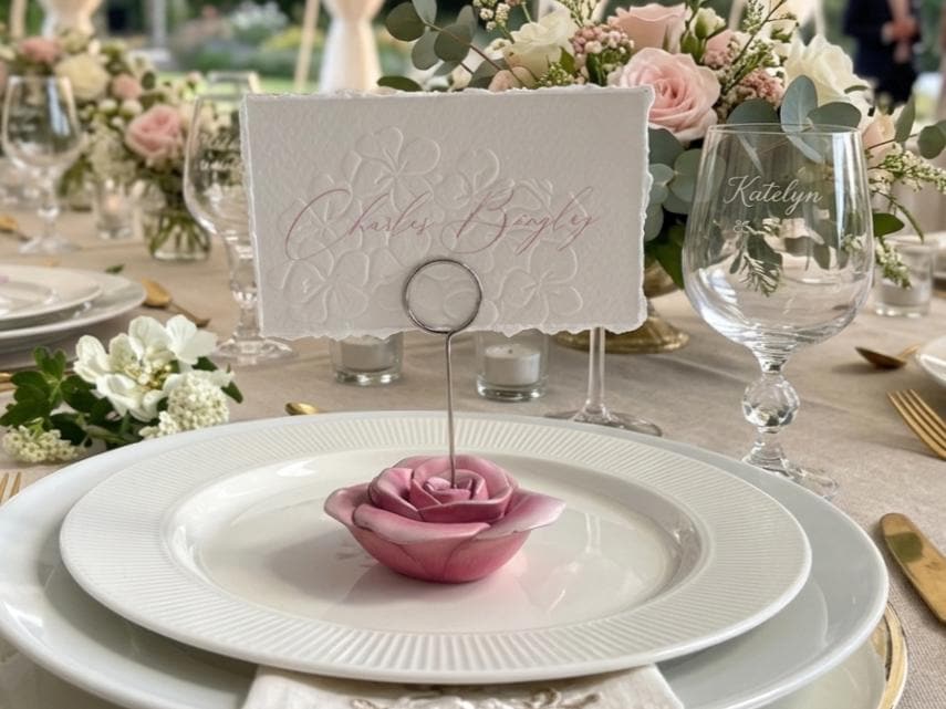 Embossed Hydrangea Wedding Place Cards - Personalised Name Card, Escort Card