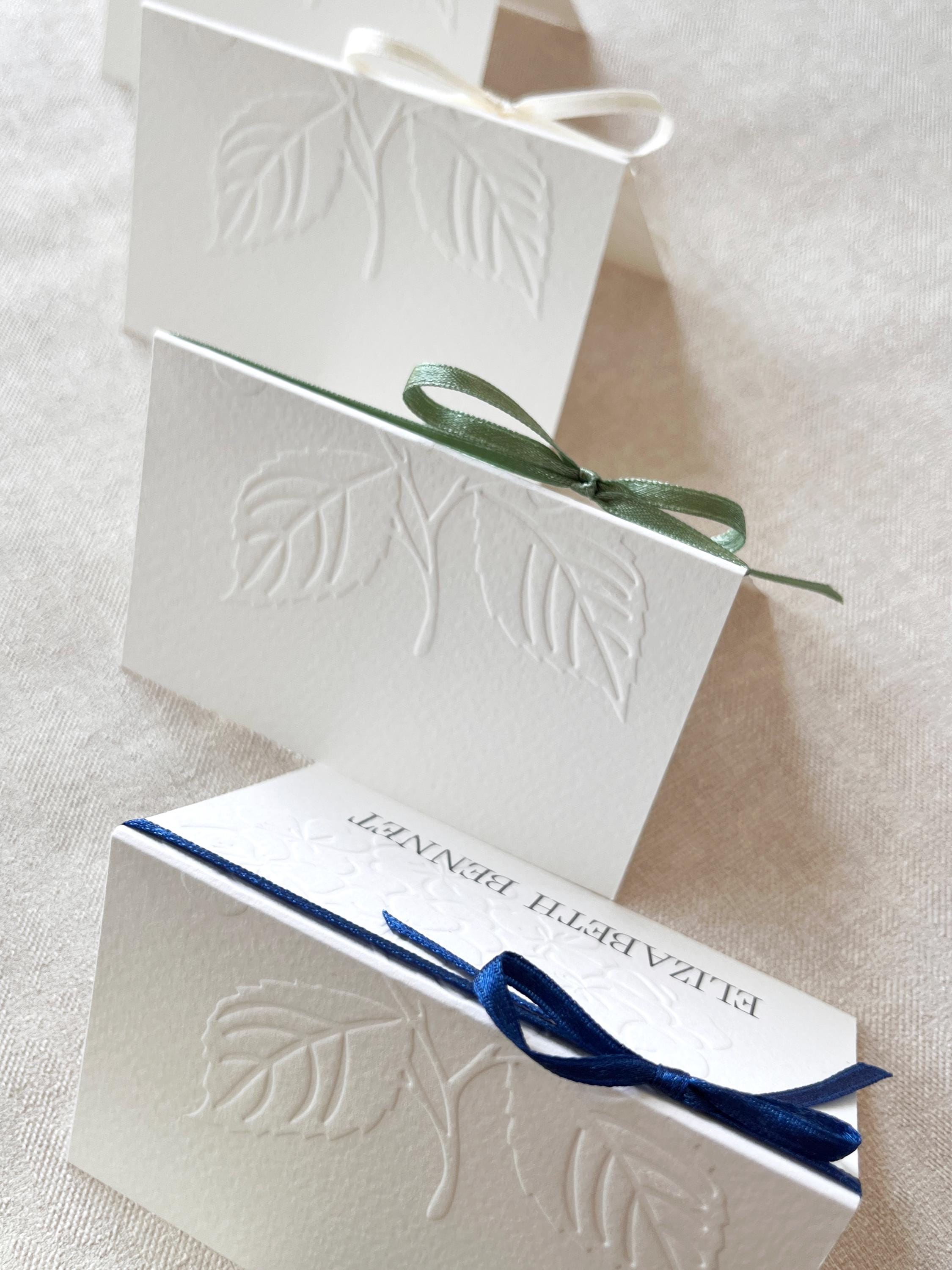 Embossed Hydrangea Wedding Place Cards - Personalised Name Card, Escort Card