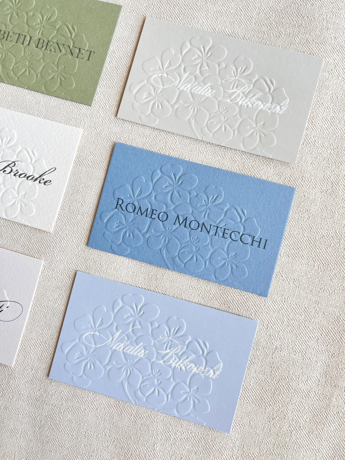 Embossed Hydrangea Wedding Place Cards - Personalised Name Card, Escort Card