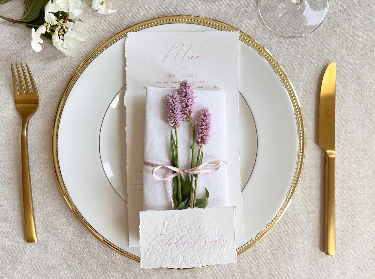 Embossed Hydrangea Wedding Place Cards - Personalised Name Card, Escort Card