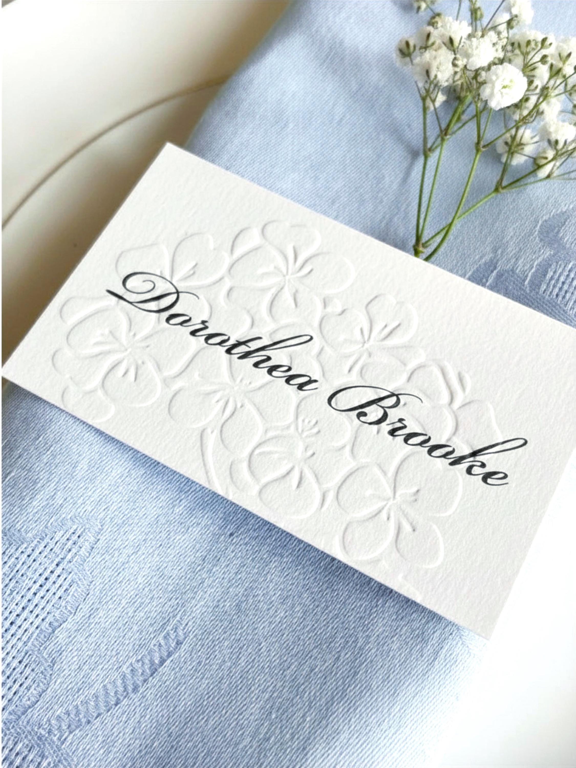 Embossed Hydrangea Wedding Place Cards - Personalised Name Card, Escort Card