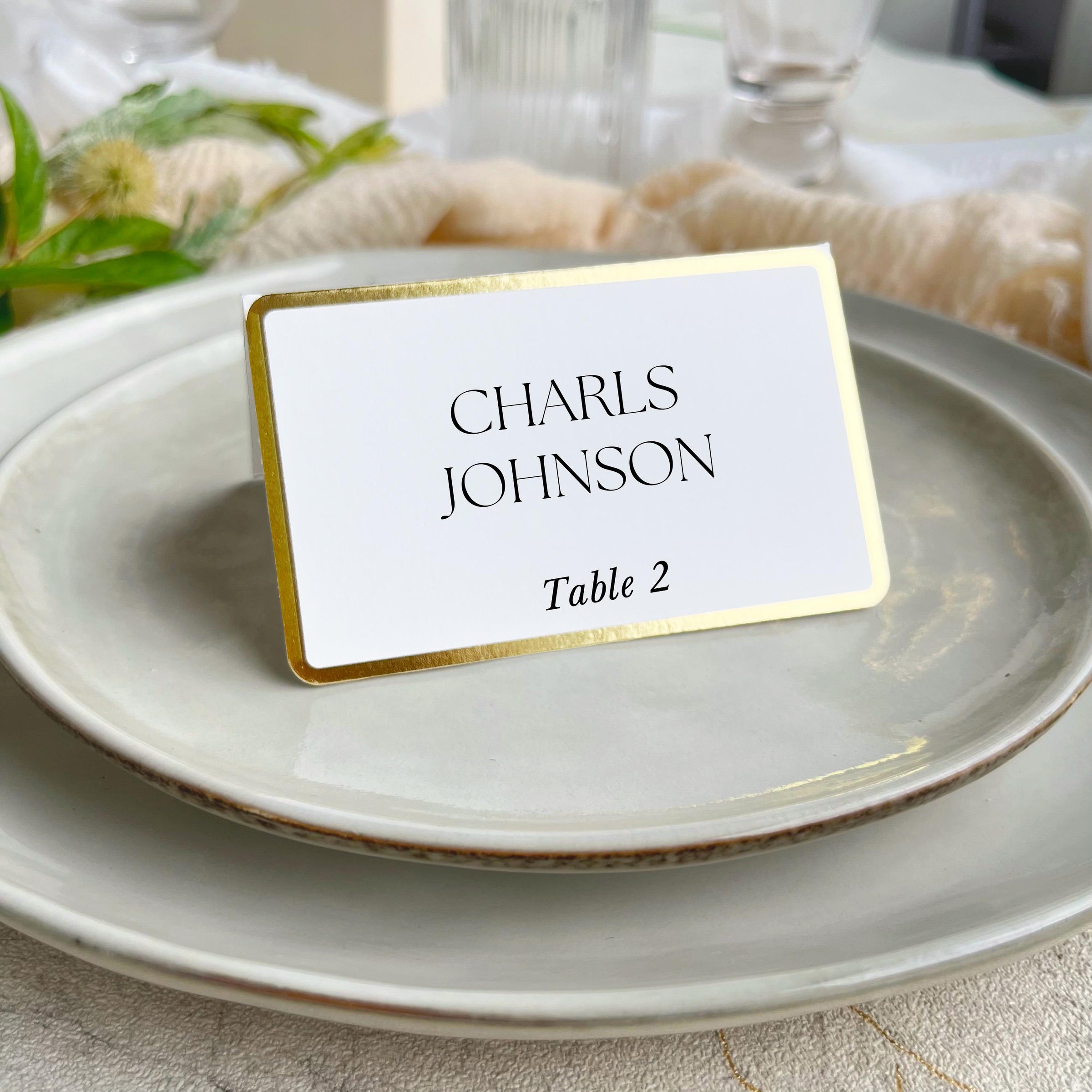 Wedding Place Cards with Gold Foil Border - Personalised Minimalist Escort Cards, Seating Cards