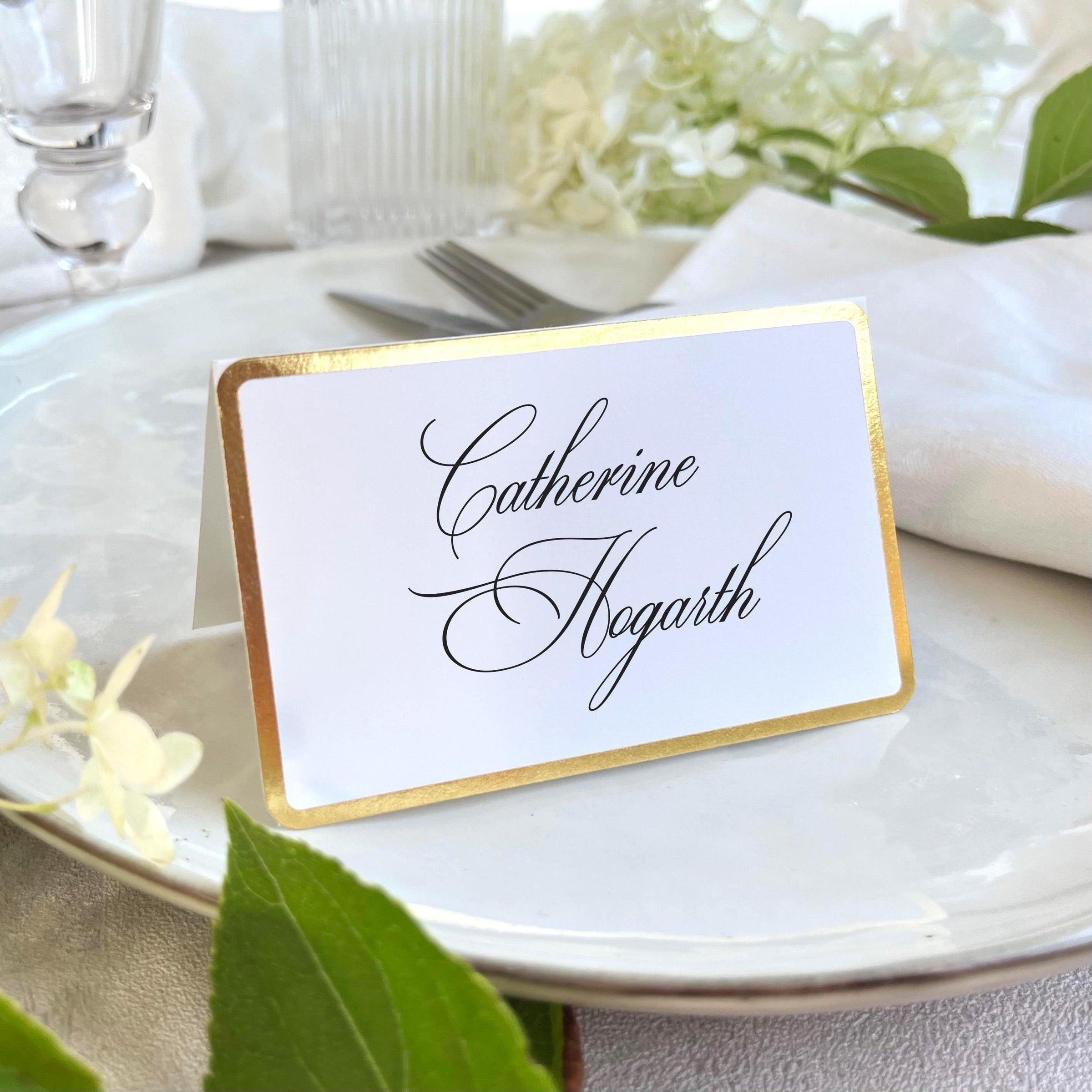 Wedding Place Cards with Gold Foil Border - Personalised Minimalist Escort Cards, Seating Cards