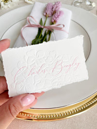 Embossed Hydrangea Wedding Place Cards - Personalised Name Card, Escort Card