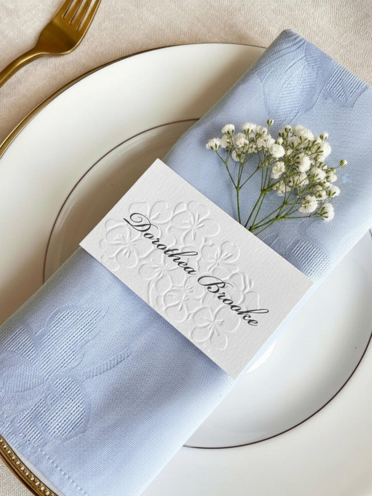 Embossed Hydrangea Wedding Place Cards - Personalised Name Card, Escort Card