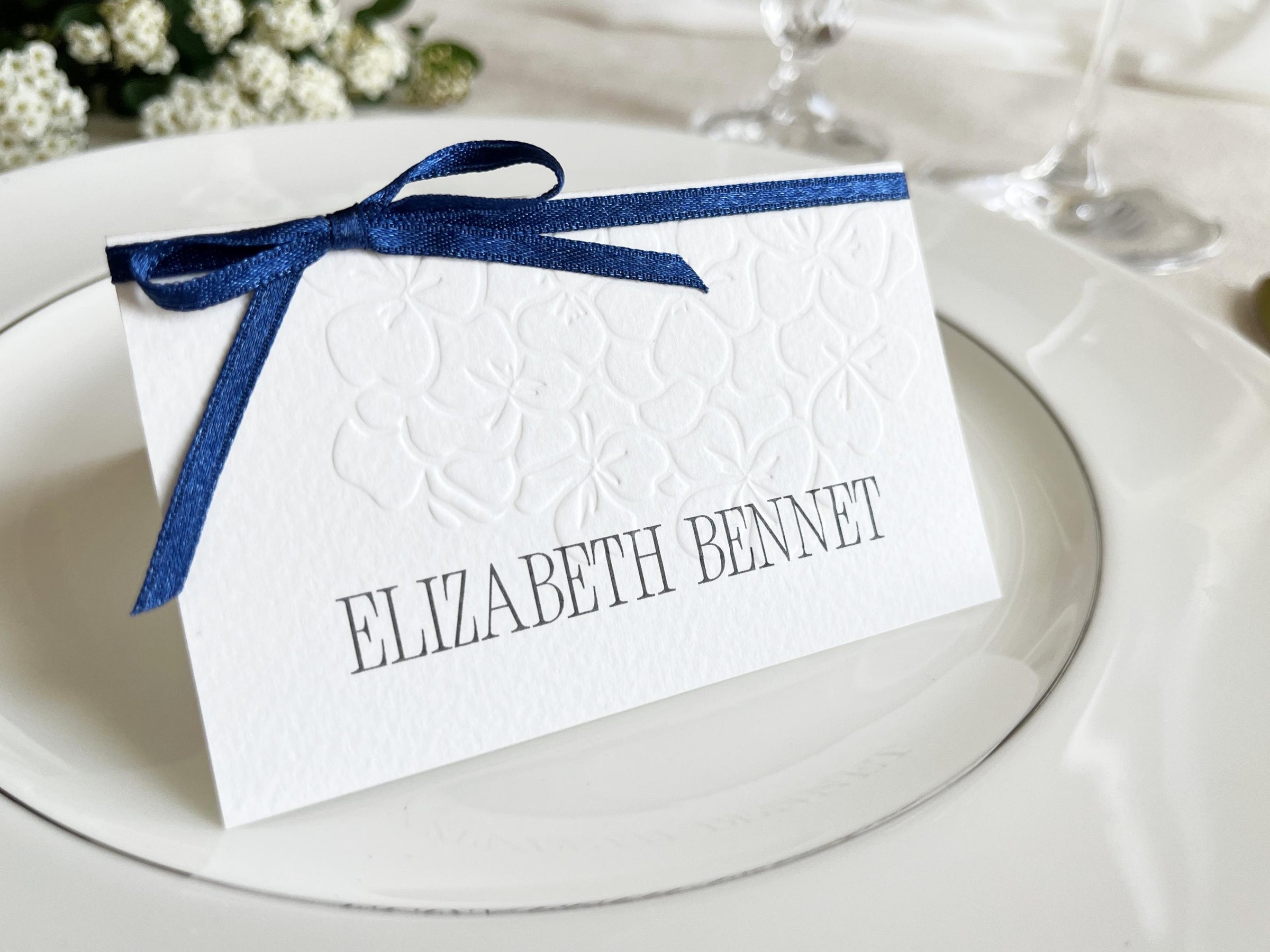 Embossed Hydrangea Wedding Place Cards - Personalised Name Card, Escort Card
