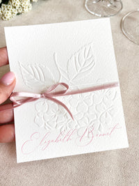 Embossed Hydrangea Wedding Place Cards - Personalised Name Card, Escort Card