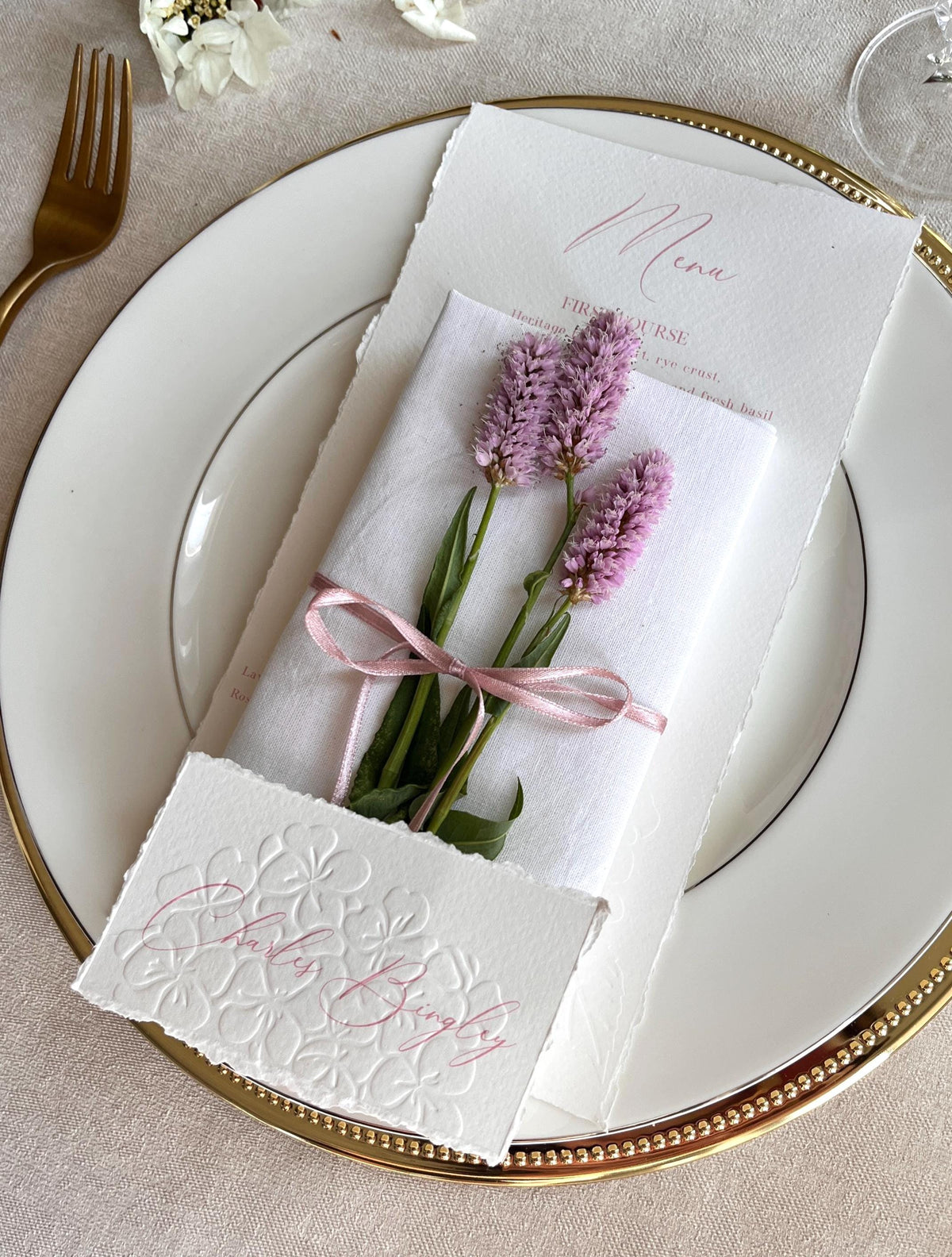 Embossed Hydrangea Wedding Place Cards - Personalised Name Card, Escort Card