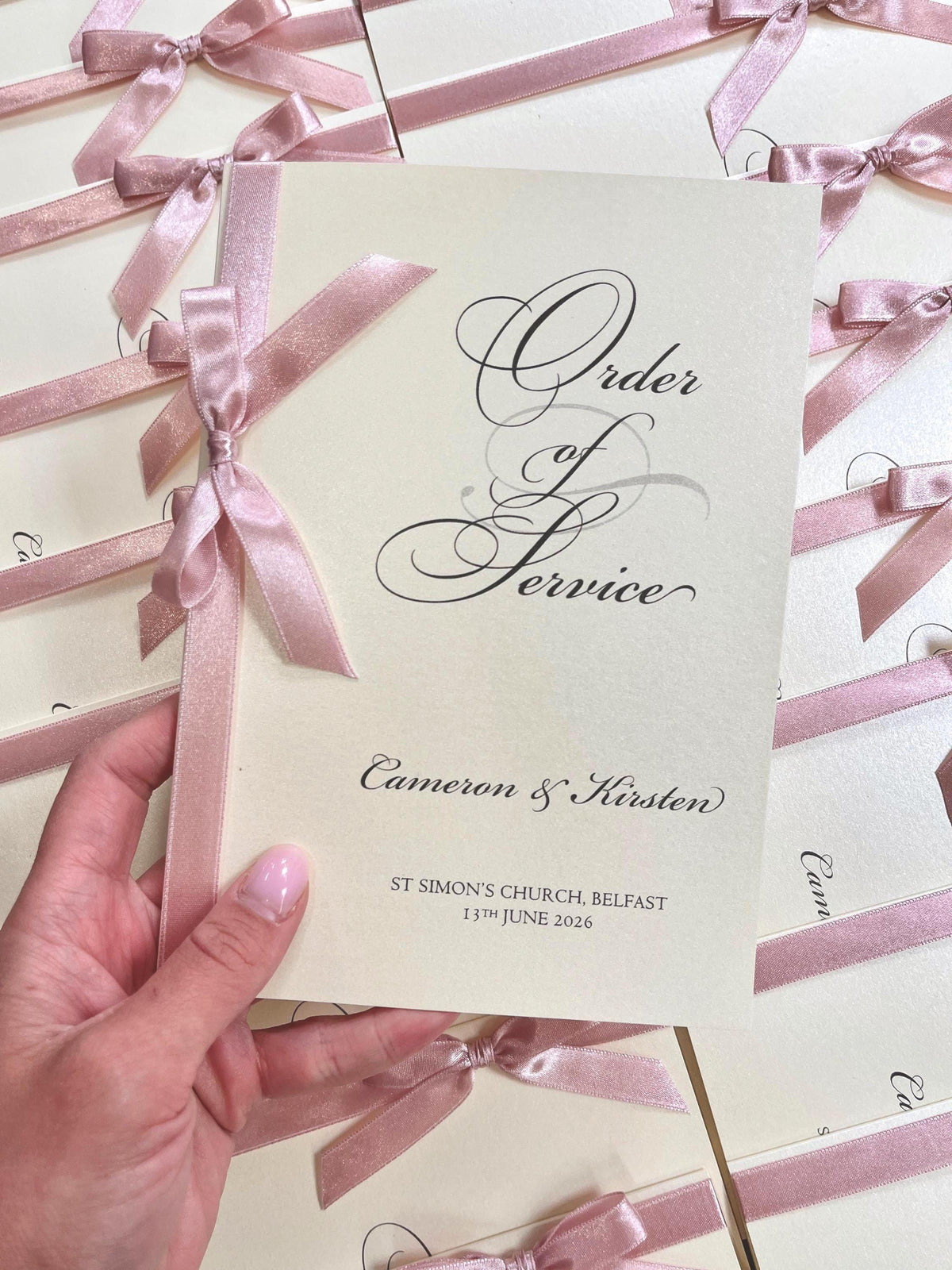 Classy Order of Service with Ribbon Bow - Wedding Program, Folded Program, Order of the Day, Wedding Booklet, Wedding Day