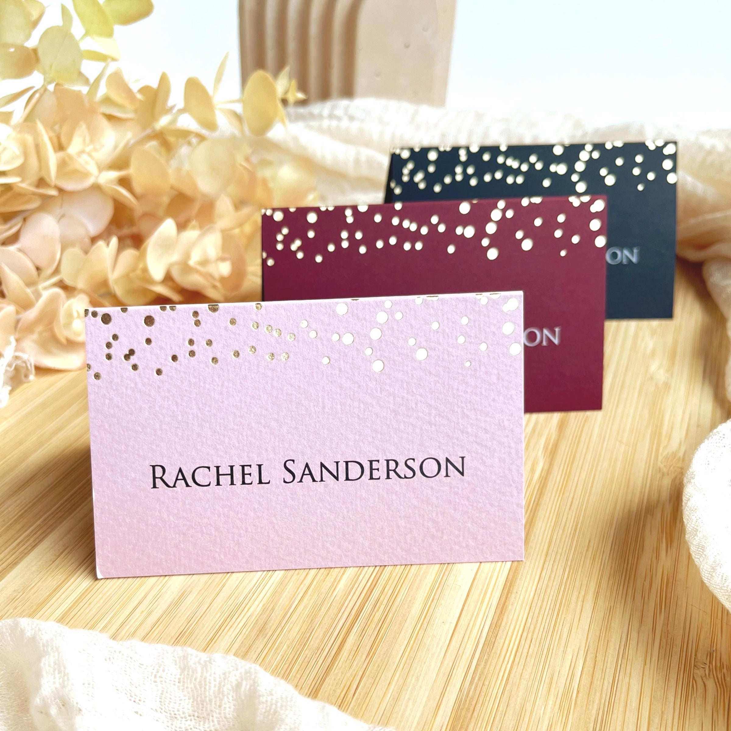Dots Foil Confetti Name Cards - Wedding Place Cards
