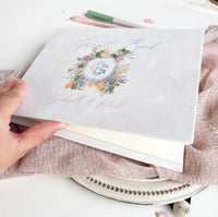 White Velvet Wedding Guest Book with Watercolour Monogram, Photo Book, Custom Printed Album