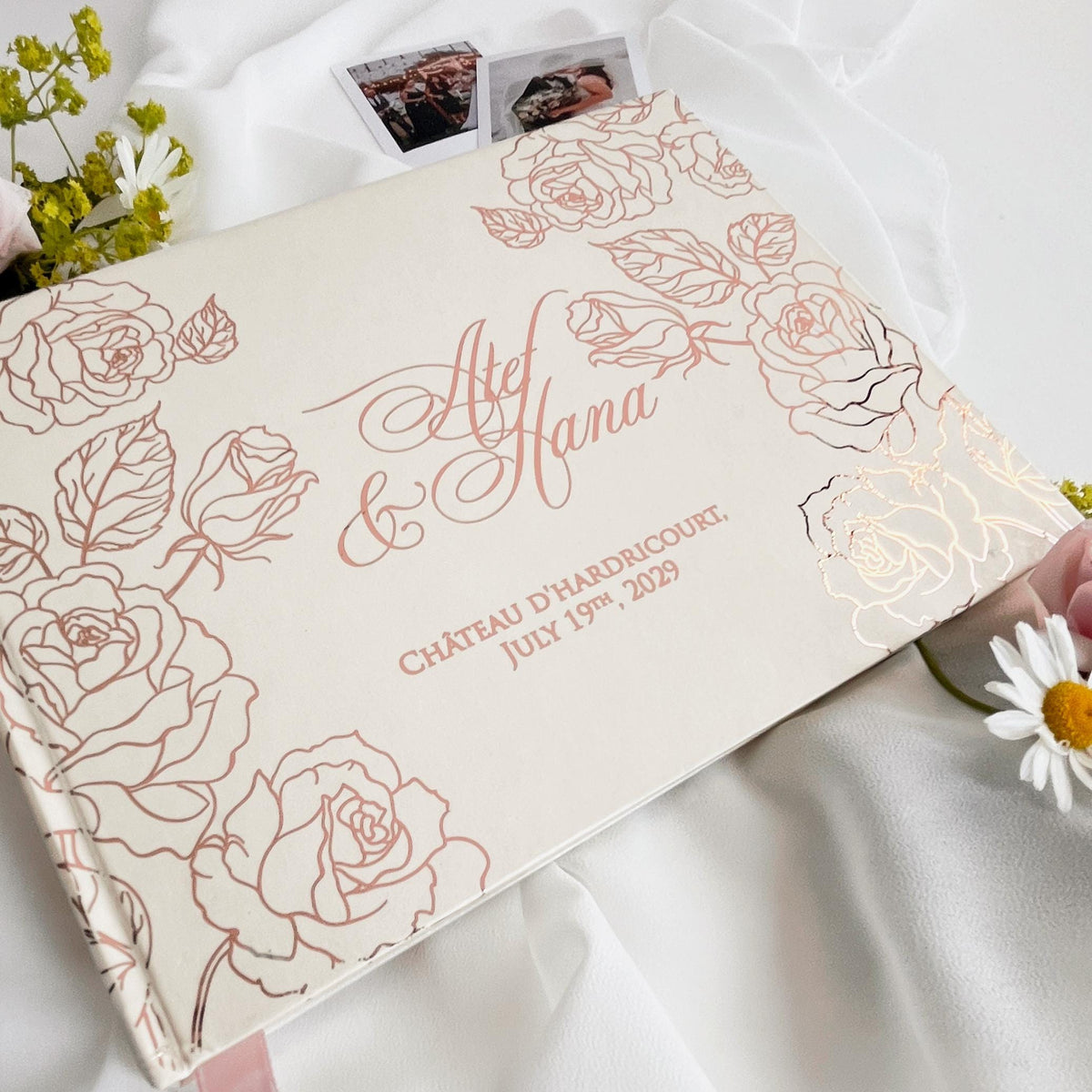 Personalised Wedding Guest Book with Rose Gold Foil, Floral Guest Book Sign, Custom Keepsake Book