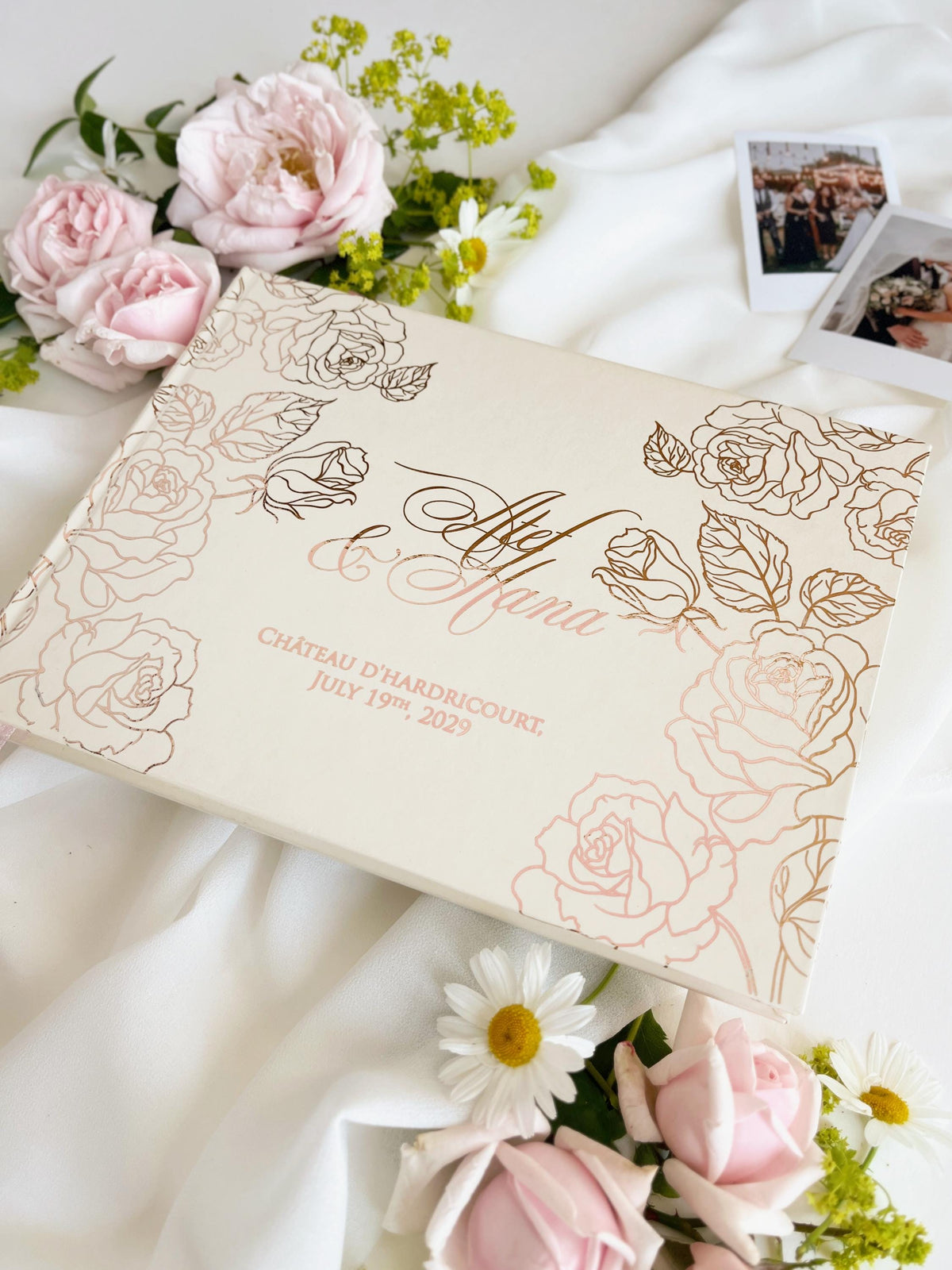 Personalised Wedding Guest Book with Rose Gold Foil, Floral Guest Book Sign, Custom Keepsake Book