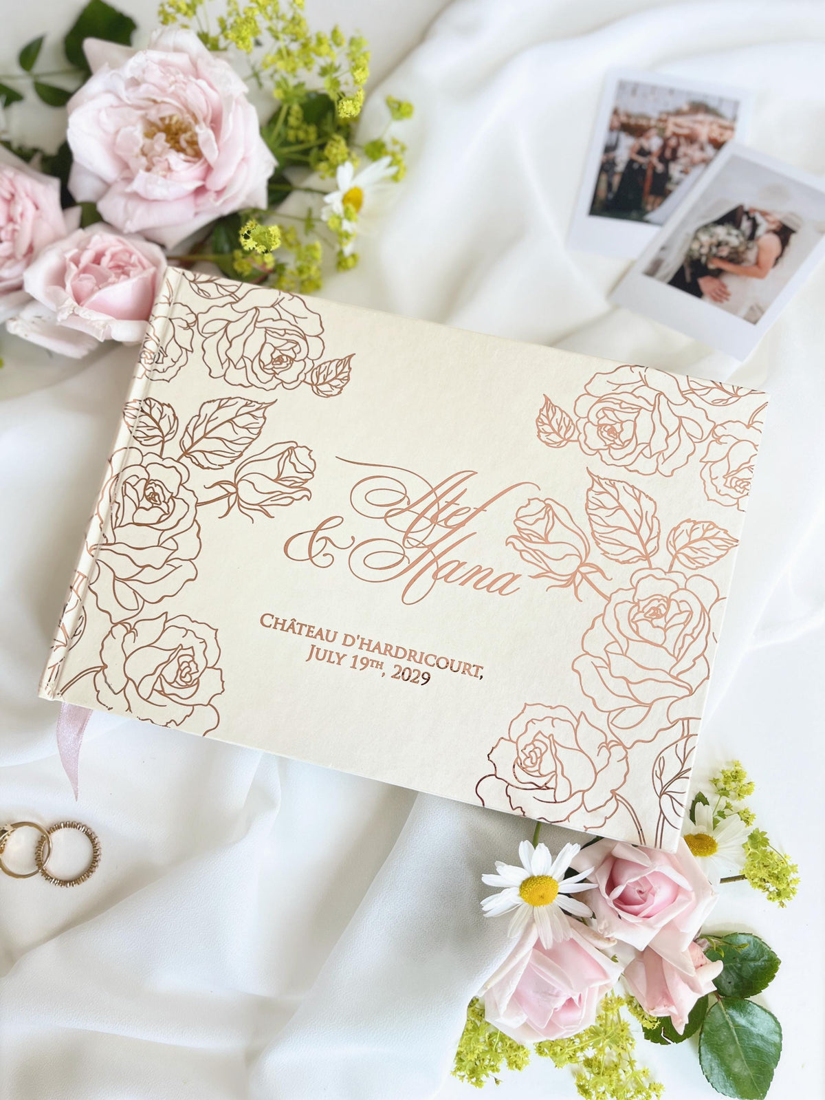 Personalised Wedding Guest Book with Rose Gold Foil, Floral Guest Book Sign, Custom Keepsake Book