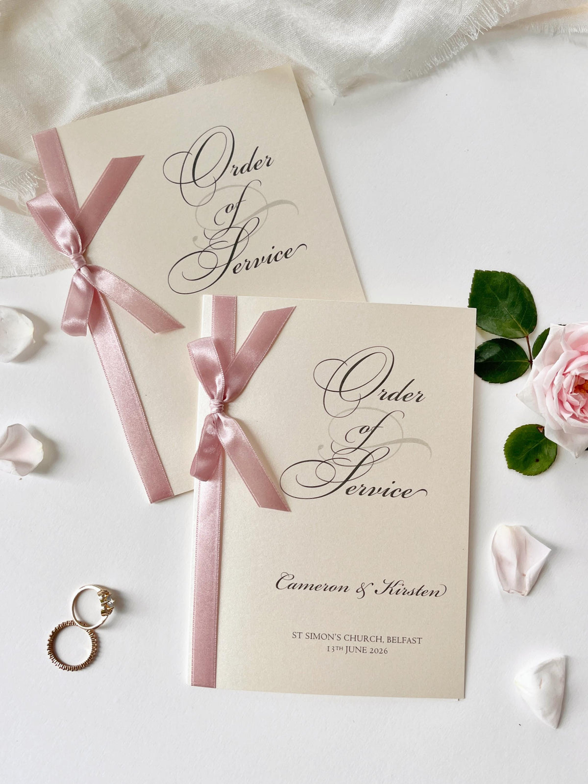Classy Order of Service with Ribbon Bow - Wedding Program, Folded Program, Order of the Day, Wedding Booklet, Wedding Day