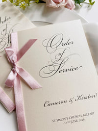 Classy Order of Service with Ribbon Bow - Wedding Program, Folded Program, Order of the Day, Wedding Booklet, Wedding Day