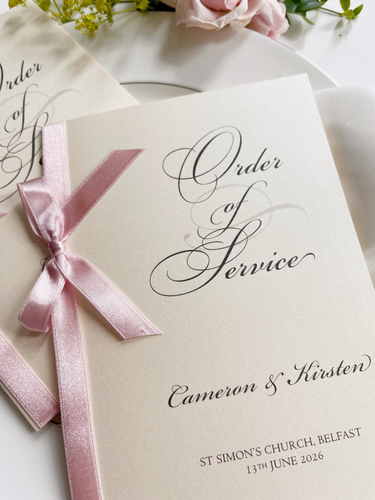 Classy Order of Service with Ribbon Bow - Wedding Program, Folded Program, Order of the Day, Wedding Booklet, Wedding Day