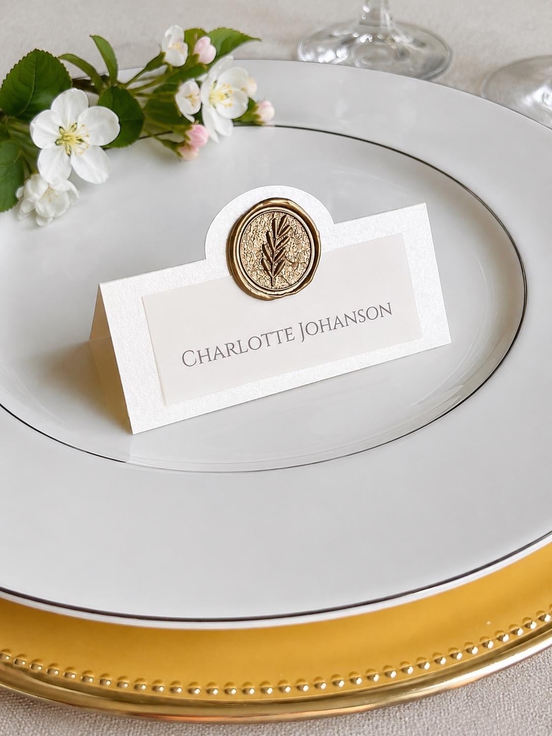 Botanical Leaf Wedding Place Cards with Wax Seal - Personalised Escort Cards