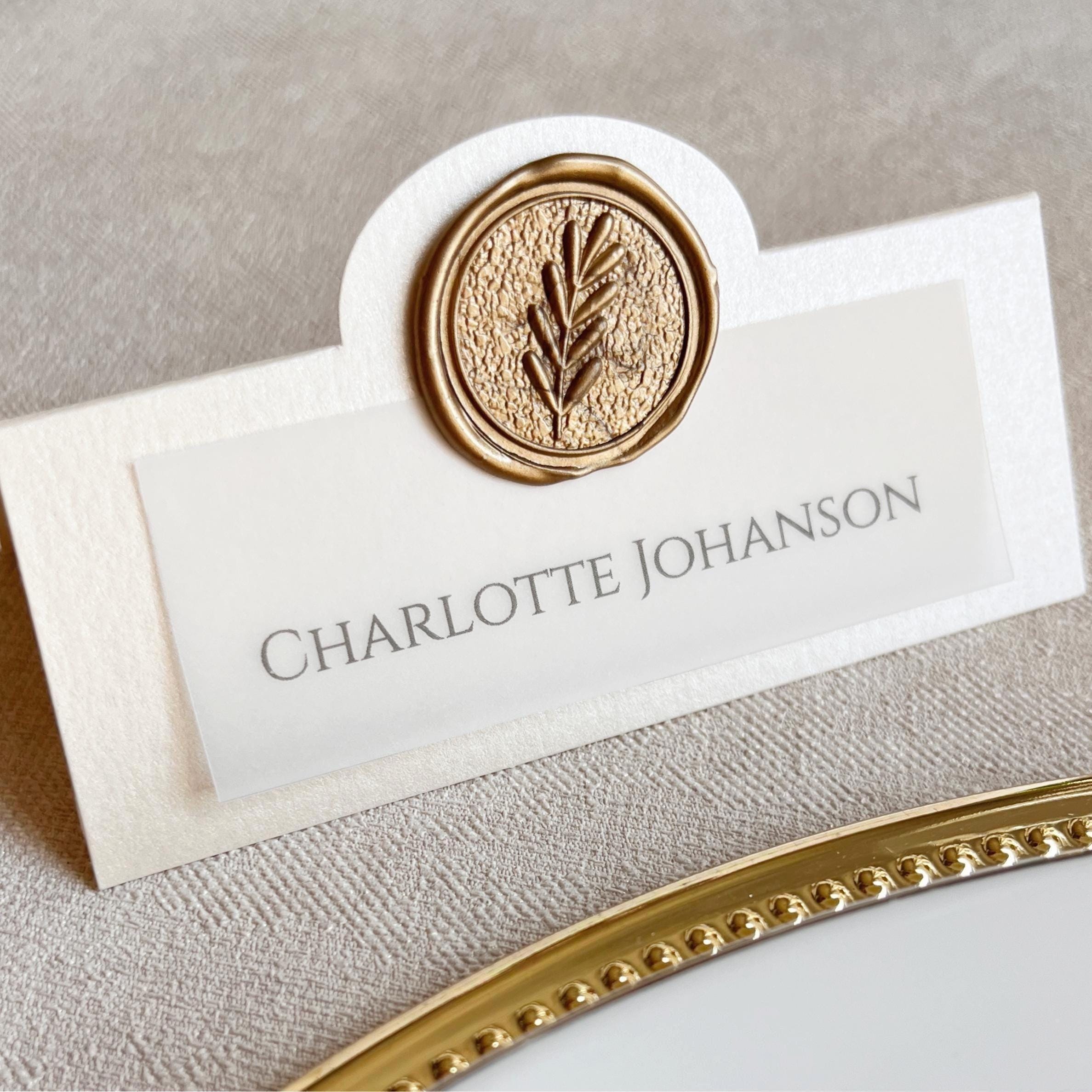 Botanical Leaf Wedding Place Cards with Wax Seal - Personalised Escort Cards