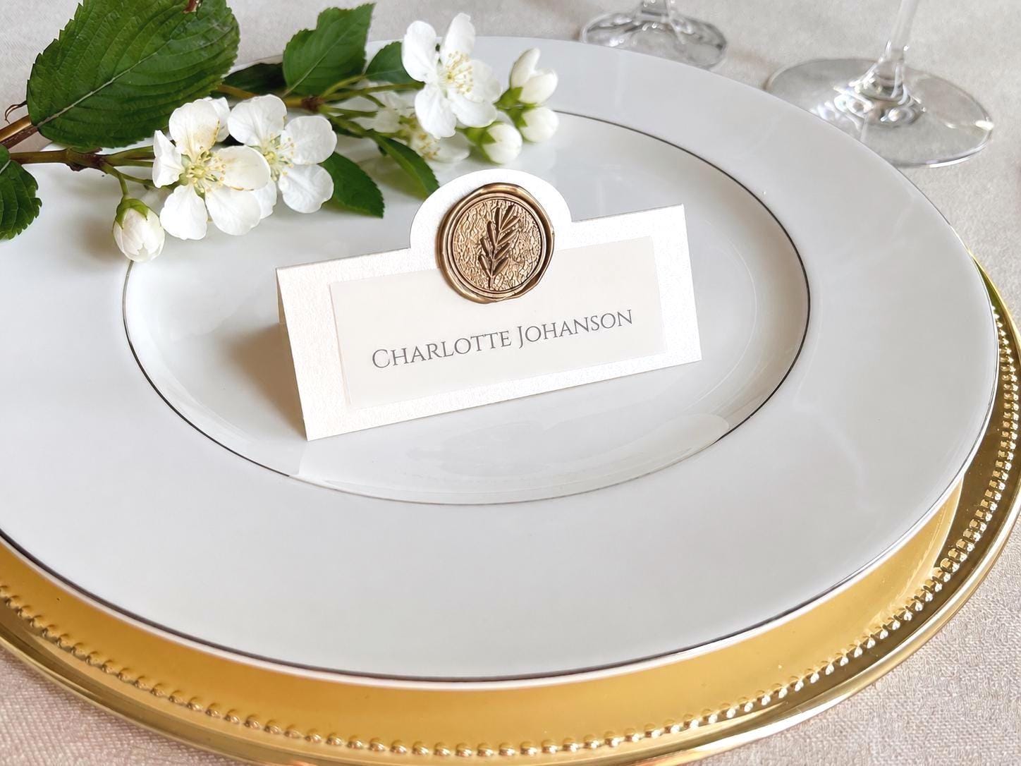 Botanical Leaf Wedding Place Cards with Wax Seal - Personalised Escort Cards