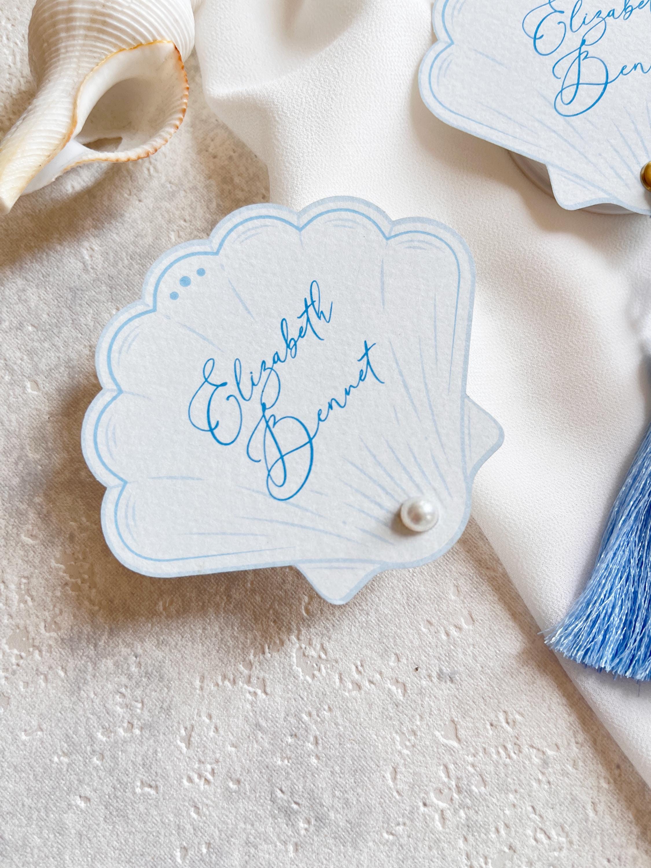 Personalised Seashell Place Cards | Beach Wedding Escort Cards | Coastal Wedding Decor