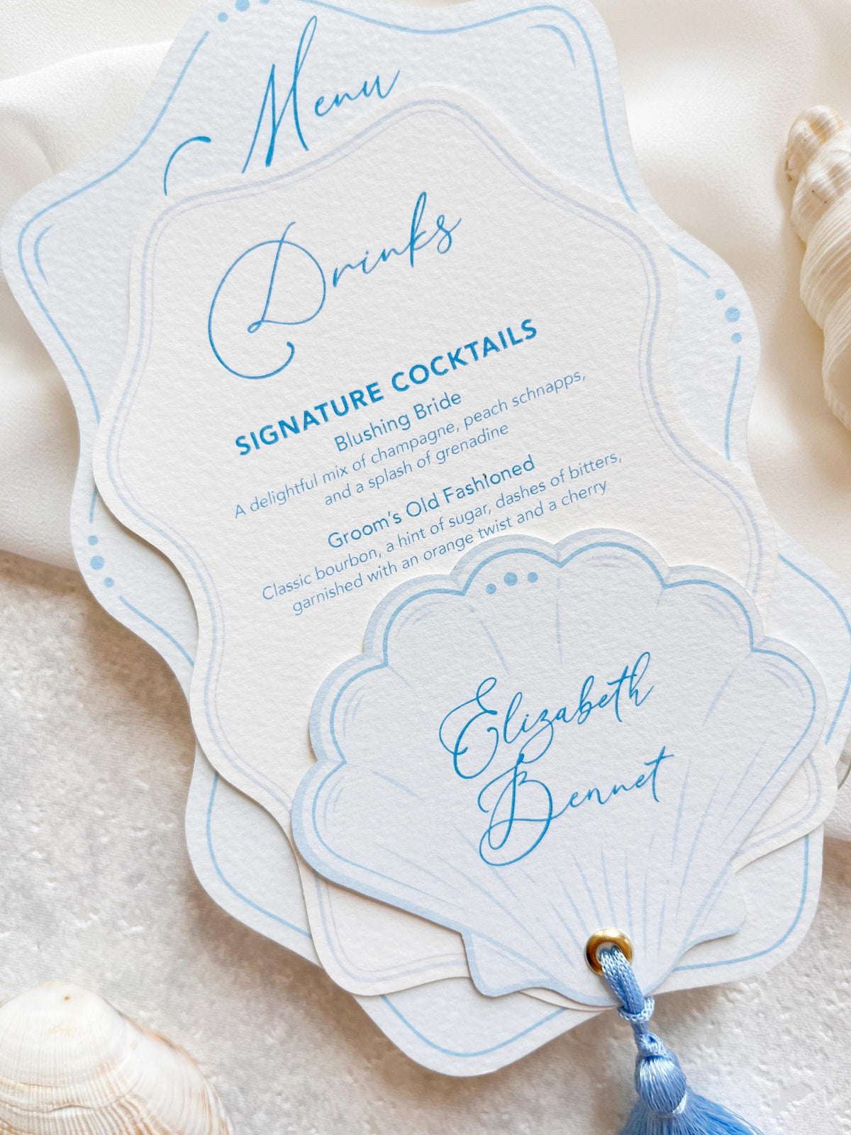 Personalised Seashell Wedding Menu with Place Card | Beach Wedding Menu | Coastal Wedding Stationery