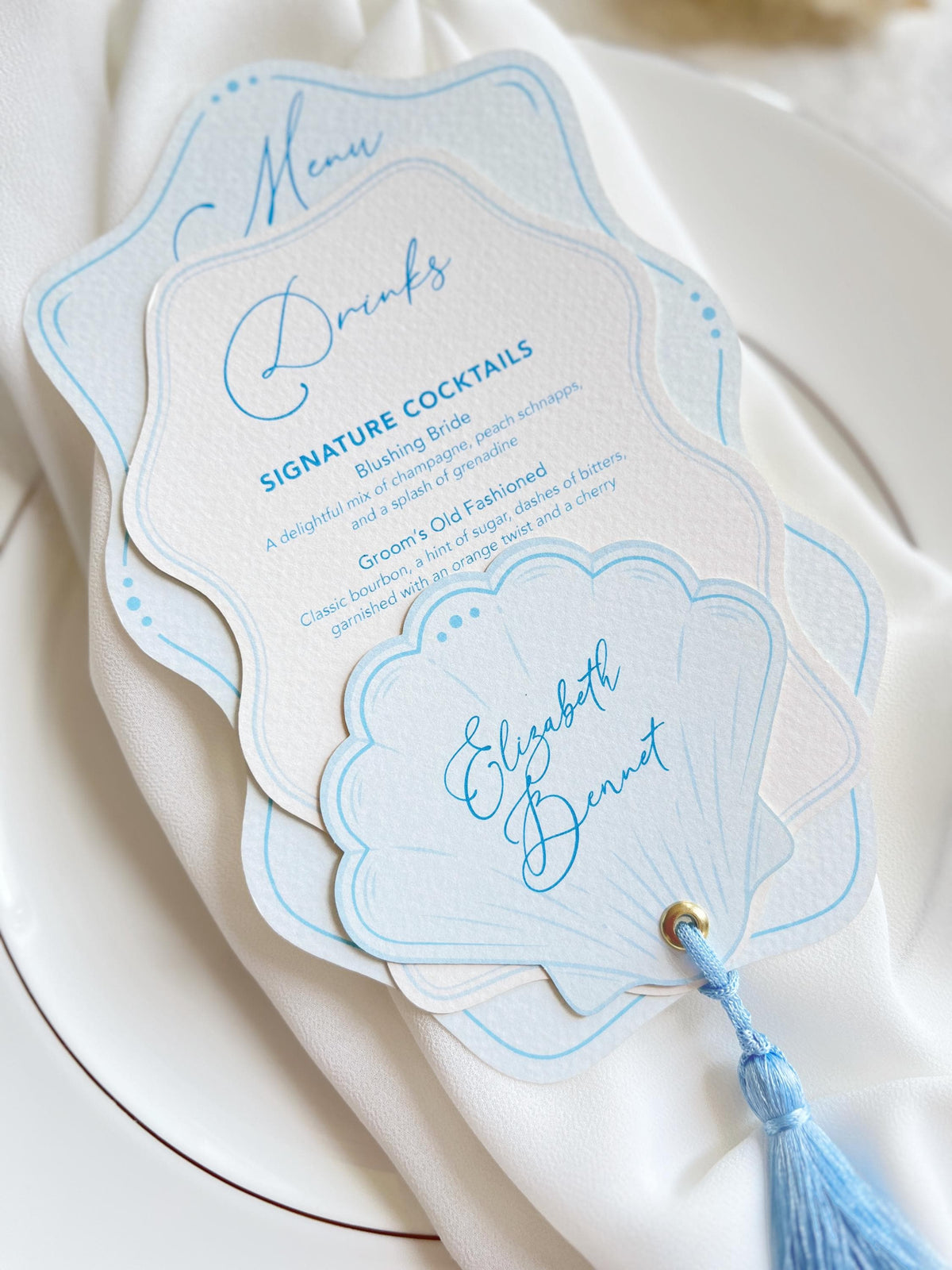 Personalised Seashell Wedding Menu with Place Card | Beach Wedding Menu | Coastal Wedding Stationery