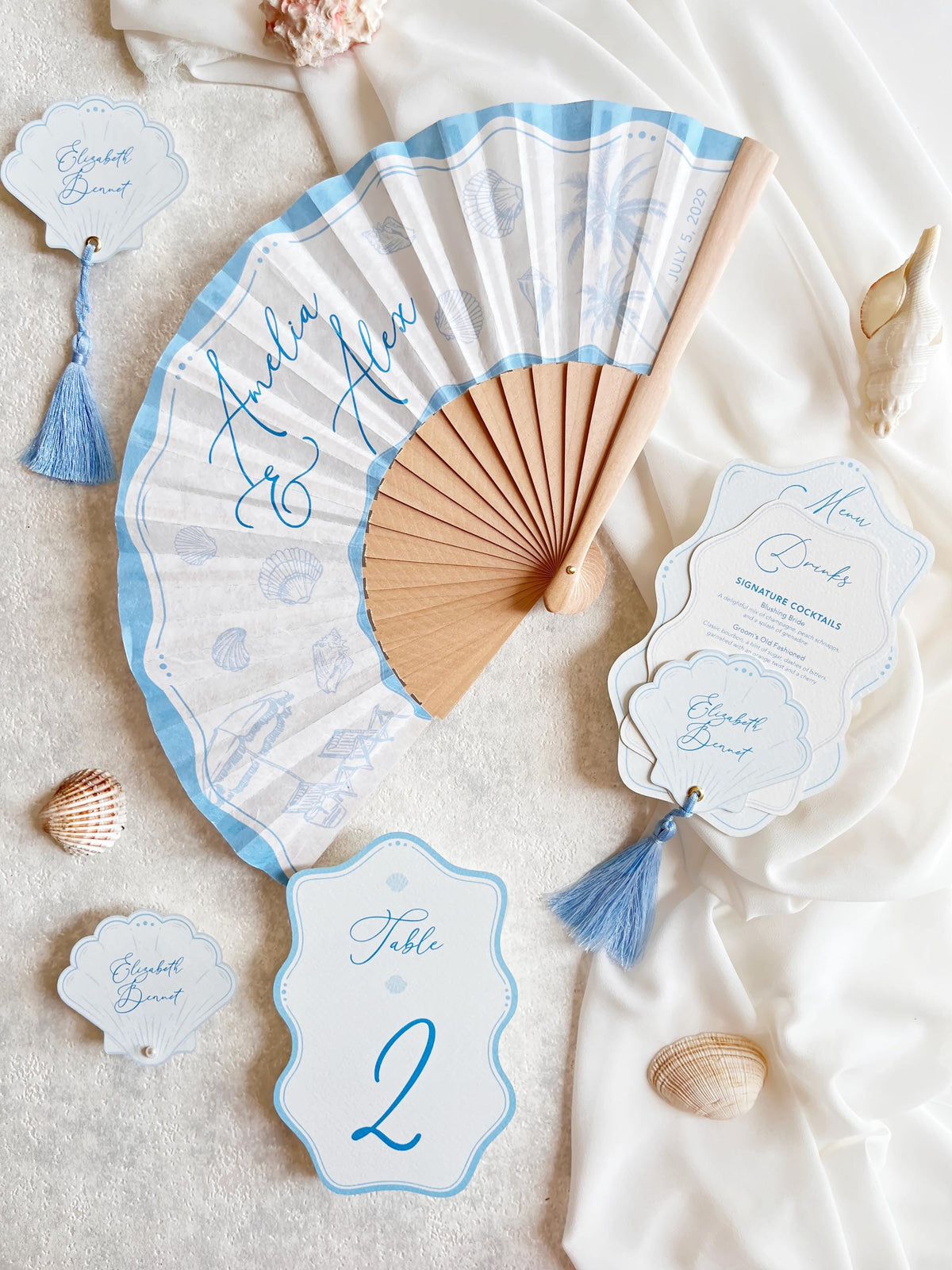 Personalised Seashell Place Cards | Beach Wedding Escort Cards | Coastal Wedding Decor