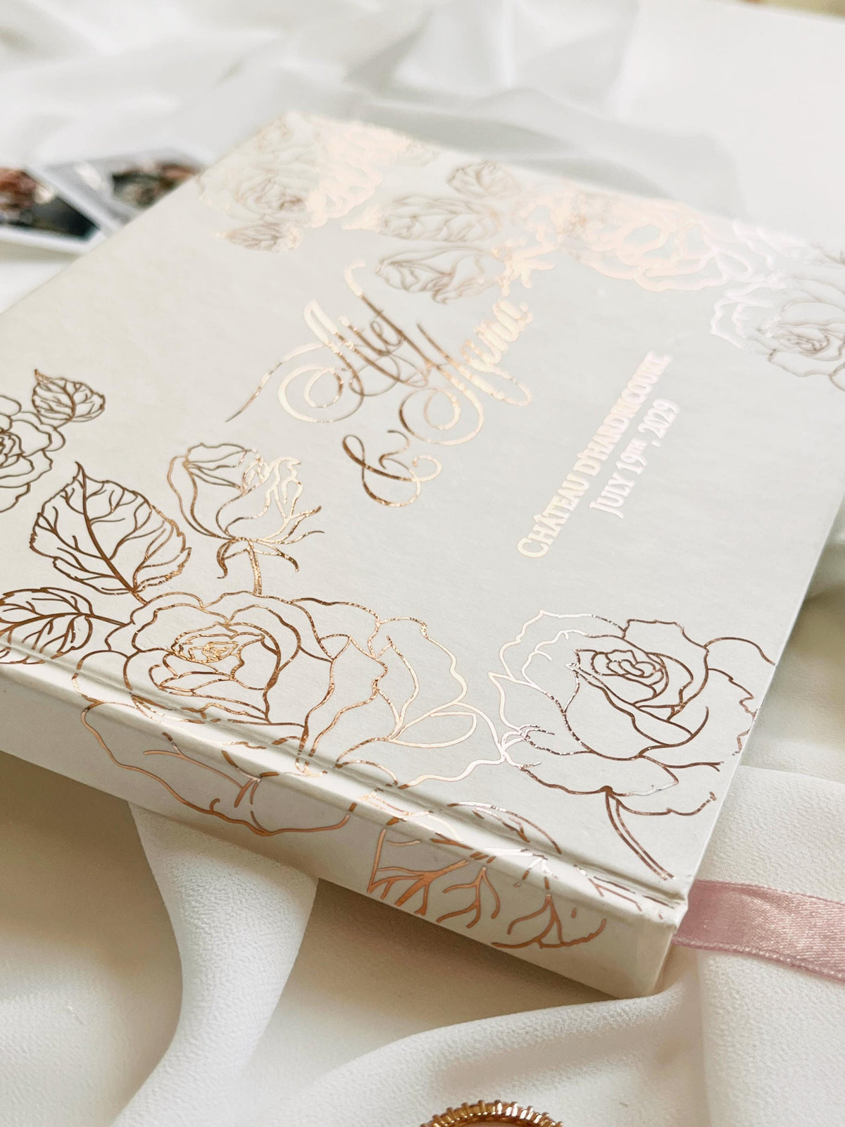 Personalised Wedding Guest Book with Rose Gold Foil, Floral Guest Book Sign, Custom Keepsake Book