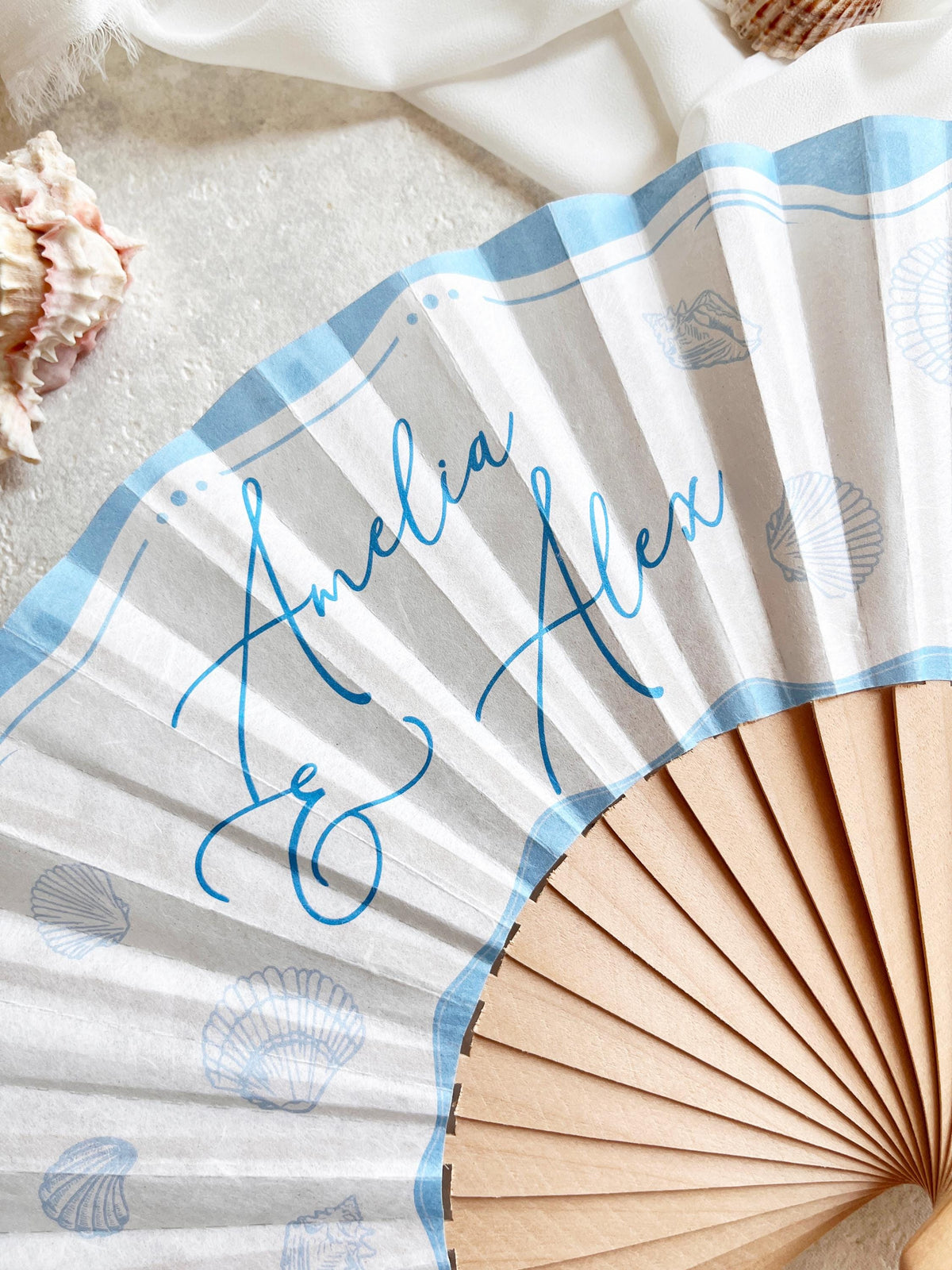 Personalised Coastal Wedding Fans - Beach Wedding Favors for Guests, Destination Wedding Gifts, Tropical Wedding Decor