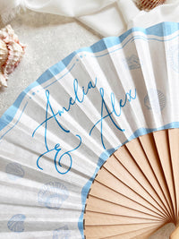 Personalised Coastal Wedding Fans - Beach Wedding Favors for Guests, Destination Wedding Gifts, Tropical Wedding Decor