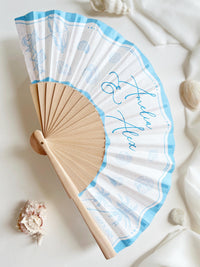 Personalised Coastal Wedding Fans - Beach Wedding Favors for Guests, Destination Wedding Gifts, Tropical Wedding Decor