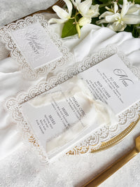 Lace Wedding Menu with Chiffon Ribbon | Laser Cut Wedding Menu | Personalised Reception Menu