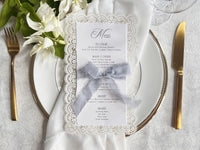 Lace Wedding Menu with Chiffon Ribbon | Laser Cut Wedding Menu | Personalised Reception Menu
