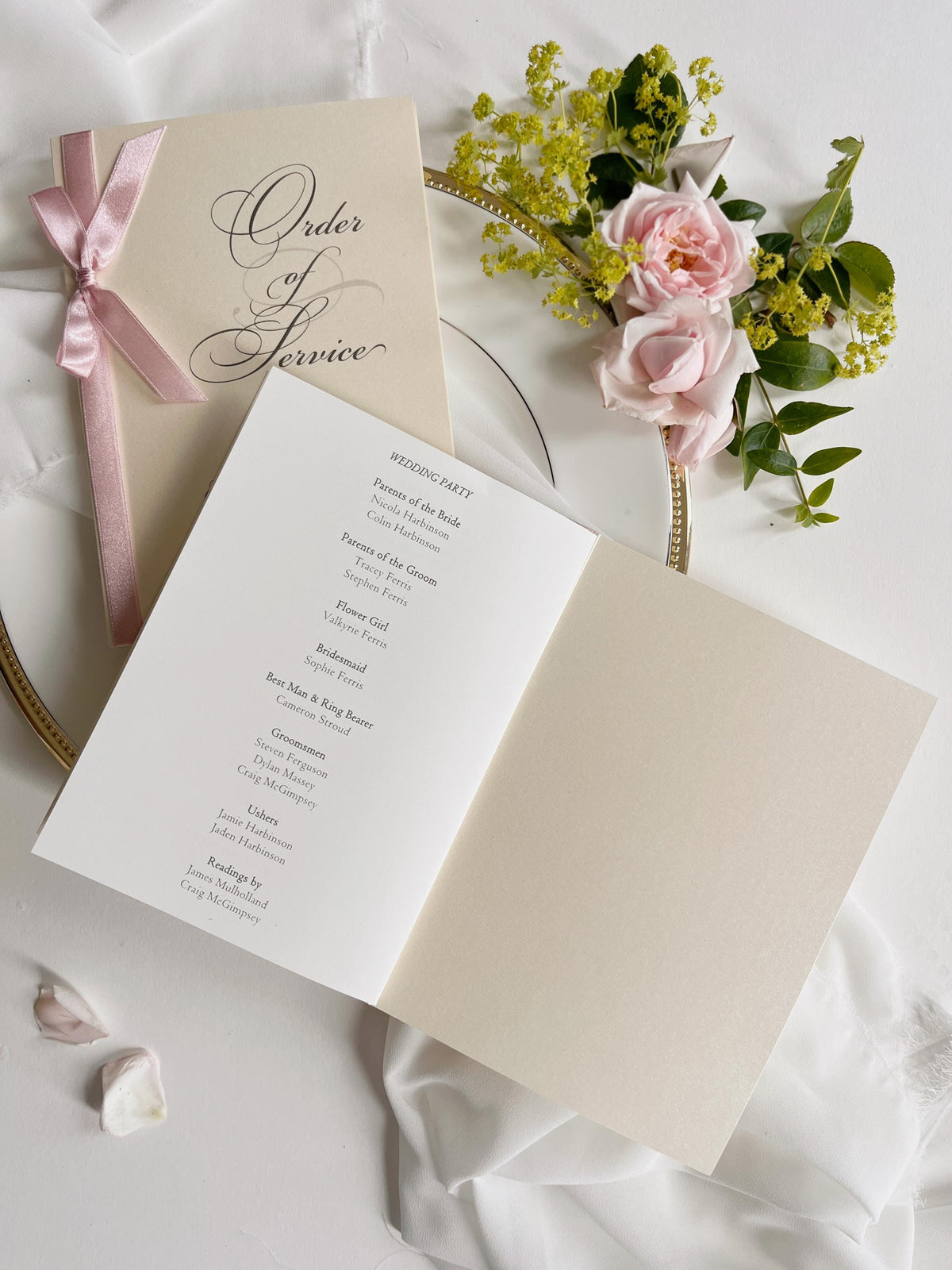 Classy Order of Service with Ribbon Bow - Wedding Program, Folded Program, Order of the Day, Wedding Booklet, Wedding Day