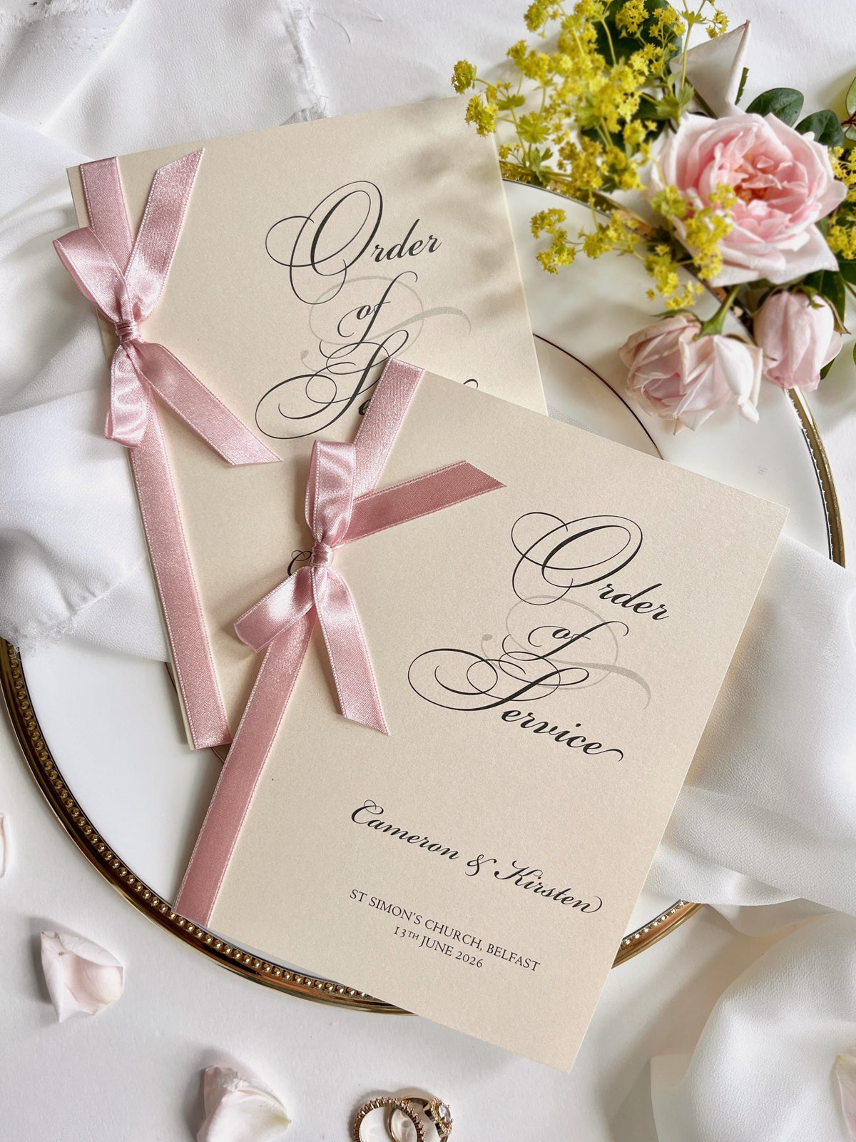 Classy Order of Service with Ribbon Bow - Wedding Program, Folded Program, Order of the Day, Wedding Booklet, Wedding Day