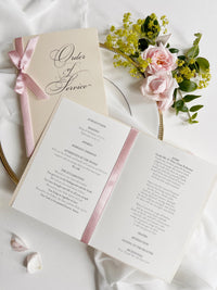 Classy Order of Service with Ribbon Bow - Wedding Program, Folded Program, Order of the Day, Wedding Booklet, Wedding Day