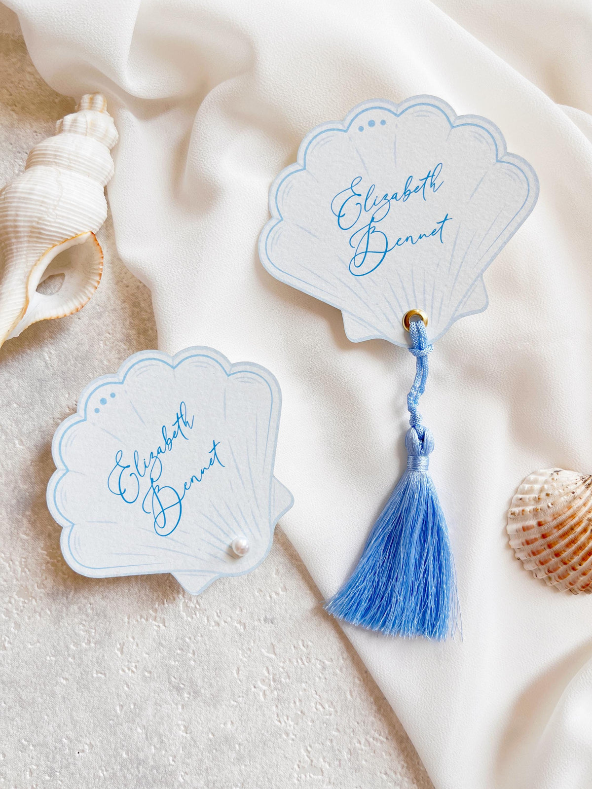 Personalised Seashell Place Cards | Beach Wedding Escort Cards | Coastal Wedding Decor