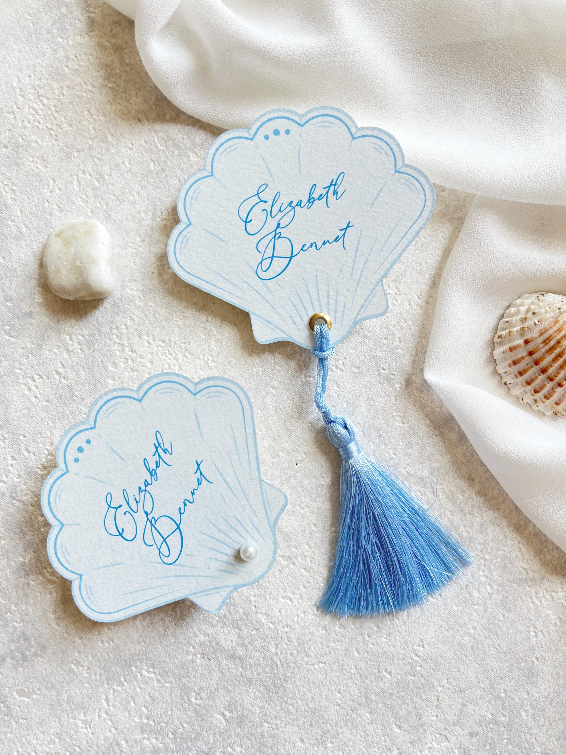 Personalised Seashell Place Cards | Beach Wedding Escort Cards | Coastal Wedding Decor